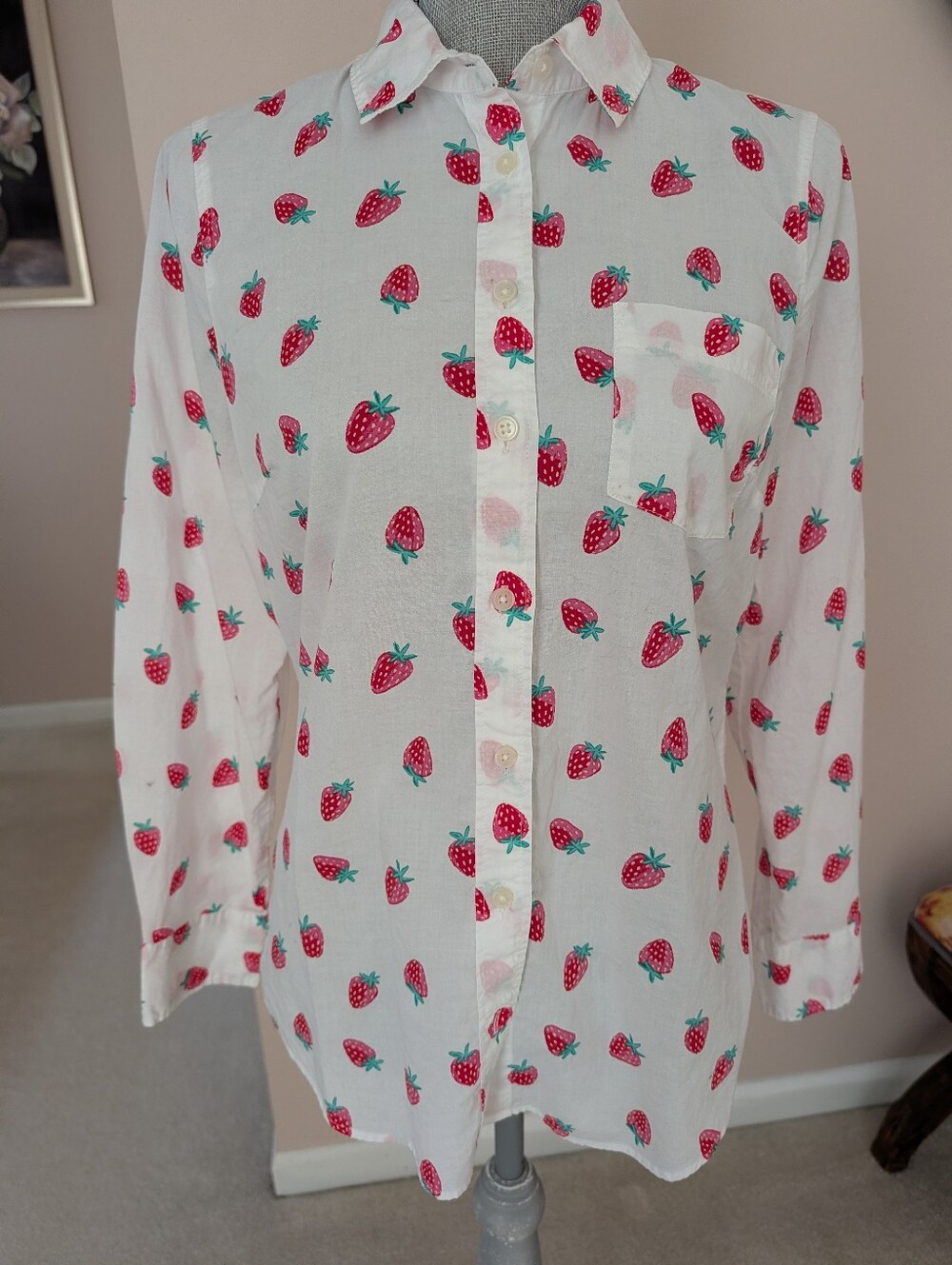 J crew White Strawberry Print Button-Up Shirt - Women's Top